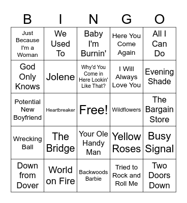 Dolly Parton Tribute Bingo Card