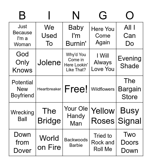 Dolly Parton Tribute Bingo Card