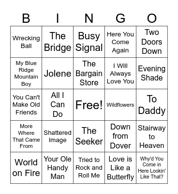 Dolly Parton Tribute Bingo Card