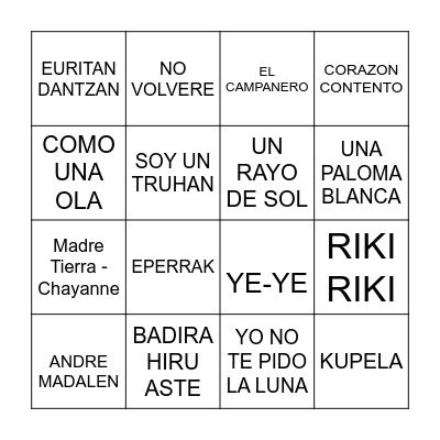 Bingo Musikatua Bingo Card