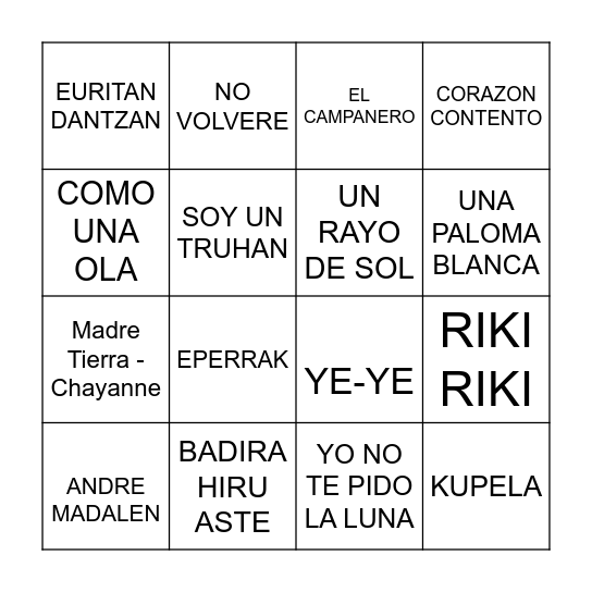 Bingo Musikatua Bingo Card