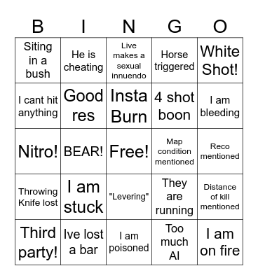 Hunt Letdown Bingo Card