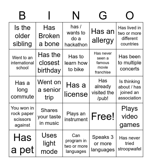 Find someone who... Bingo Card