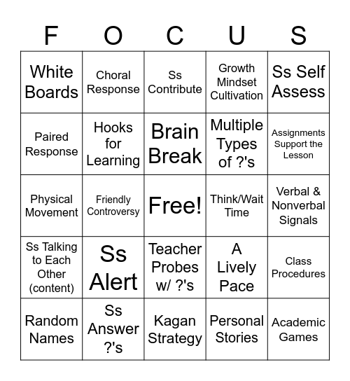 Unleash Student Engagement Bingo Card