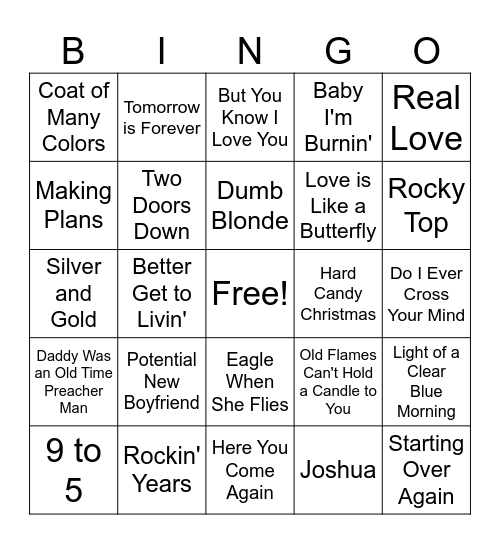 Dolly Parton Bingo Card