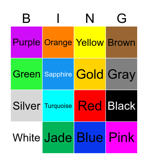Colors Bingo Card