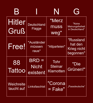 AfD Reaction Bingo Card