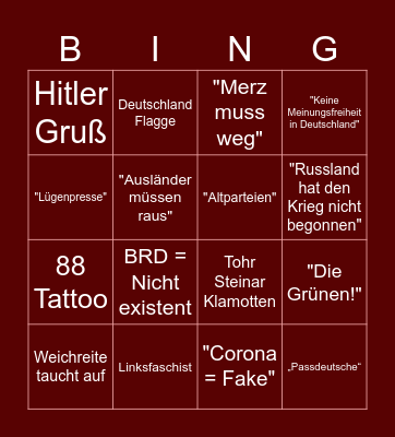 AfD Reaction Bingo Card