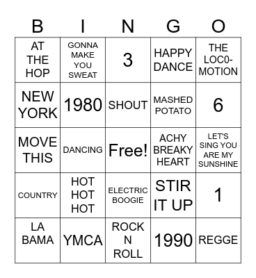 Let's Dance Bingo Card