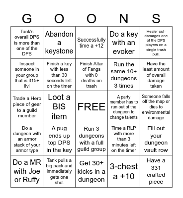 Goons Bingo Extraordinaire Bingo Card