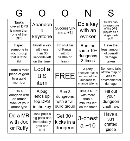 Goons Bingo Extraordinaire Bingo Card