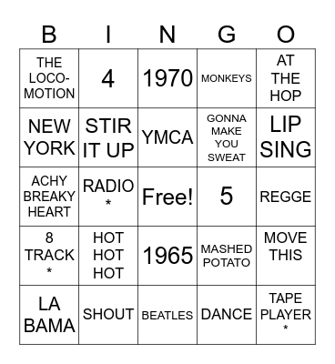 LETS DANCE Bingo Card