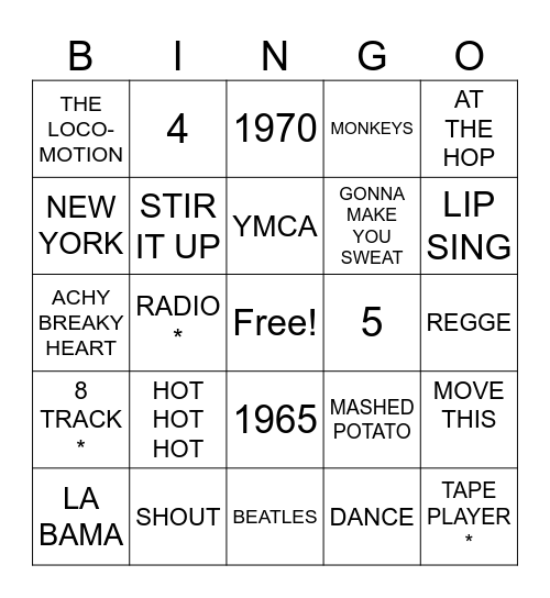 LETS DANCE Bingo Card