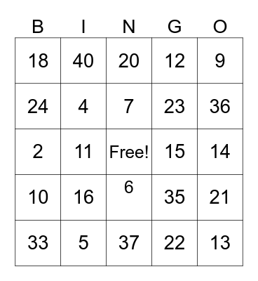 Untitled Bingo Card