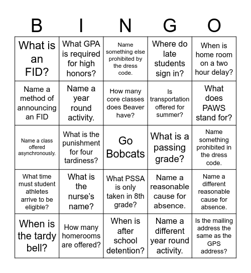 Untitled Bingo Card