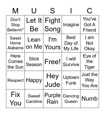 Music Bingo Card