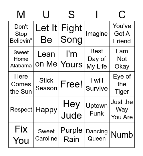 Music Bingo Card