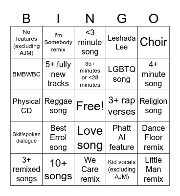 Errol Lee Bingo Card