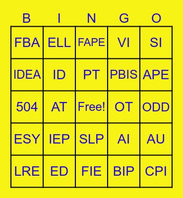 SPED SOUP Bingo Card