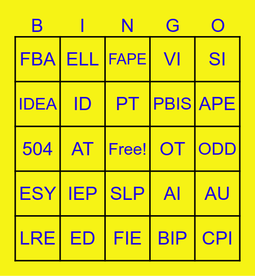 SPED SOUP Bingo Card