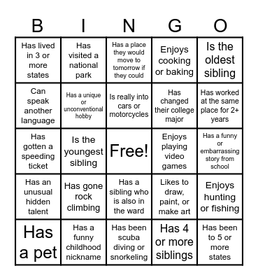 Logan YSA 33rd Elder's Quorum Bingo Card