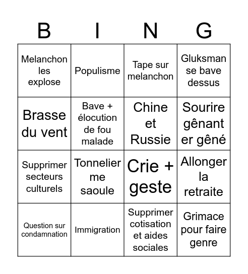 Debat des clowns sauf melanchon Bingo Card