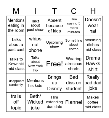 Mitchel Bingo Card