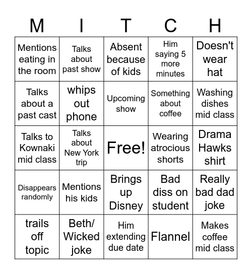 Mitchel Bingo Card