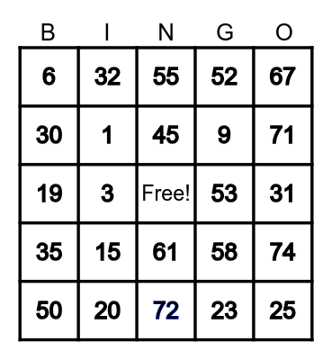 NAIZA Bingo Card