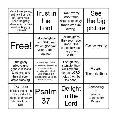 Family Worship Sunday Bingo Card