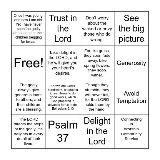 Family Worship Sunday Bingo Card