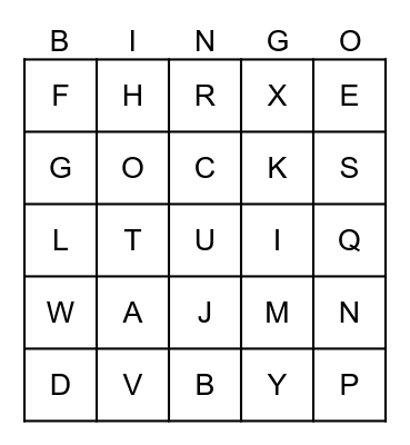 Alphabet Bingo Card