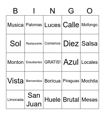 Primer Mofongo del Viaje Bingo Card