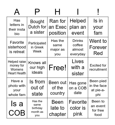 Aphi Bingo Card
