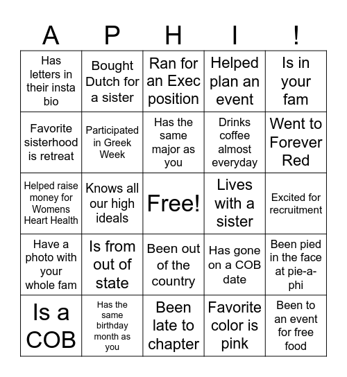 Aphi Bingo Card