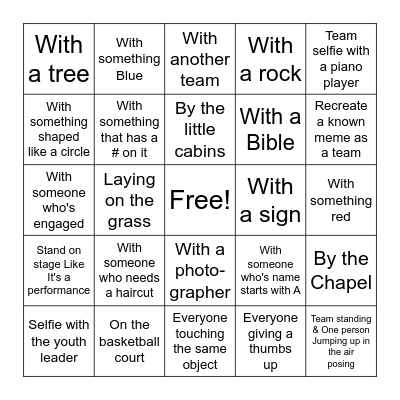 Selfie Bingo: "Take a photo..." Bingo Card