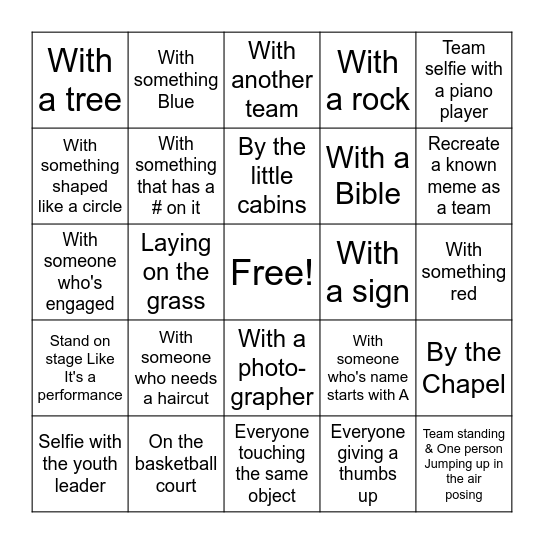 Selfie Bingo: "Take a photo..." Bingo Card