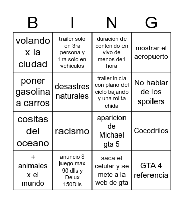 Bingo de GTA 6 Trailer de Netflix Bingo Card