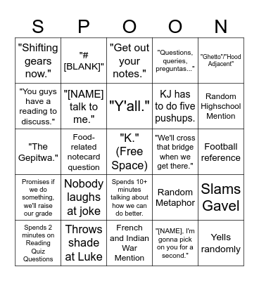 SPOONER BINGO Card