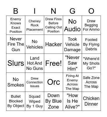 PUBG 2026 Bingo Card