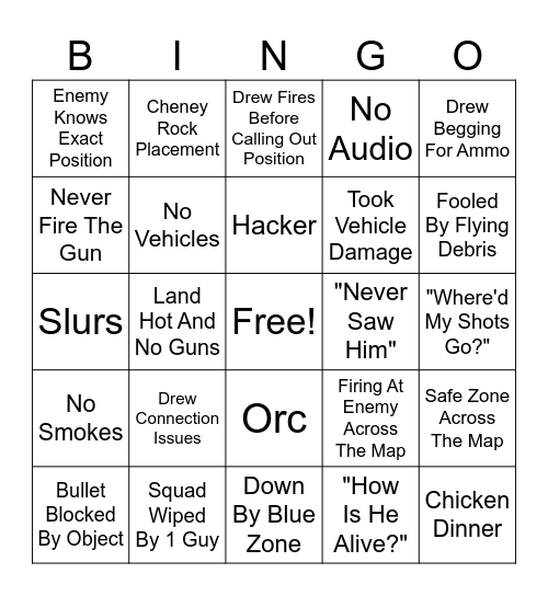 PUBG 2026 Bingo Card