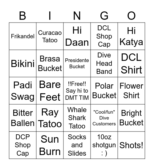 Bar Bingo Card