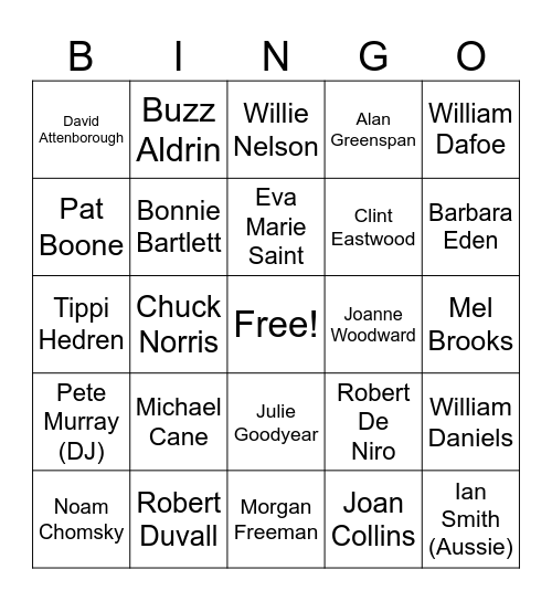 Celebrity Death Bingo 2026 Bingo Card