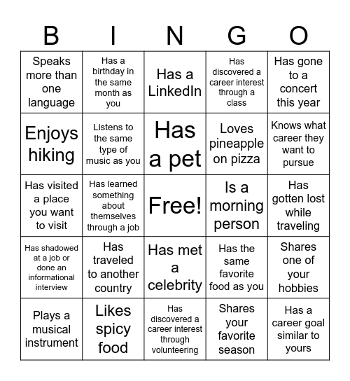 Find Someone Who... Bingo Card