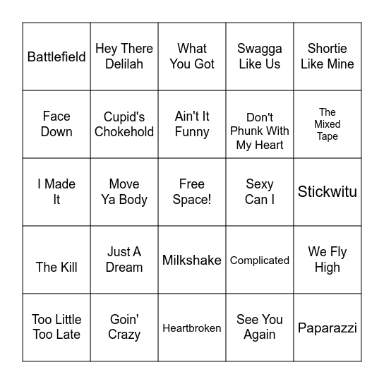 MySpace Profile Bingo Card