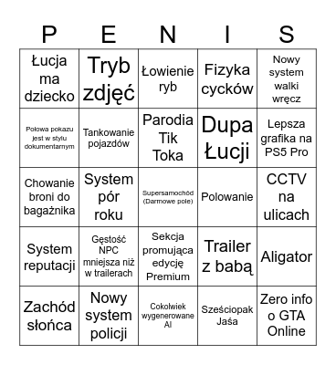 Grand Theft Auto VI Przedłużony Wgląd Bingo Card