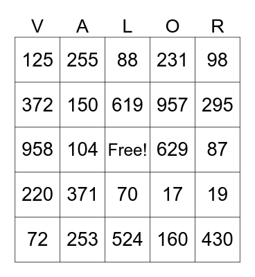Valor Posicional (Place Value) Bingo Card