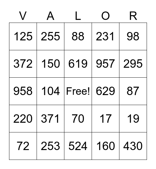 Valor Posicional (Place Value) Bingo Card