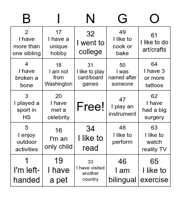 Get-to-know-You Bingo Card
