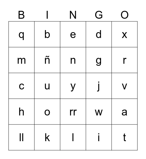 Abecedario Bingo Card